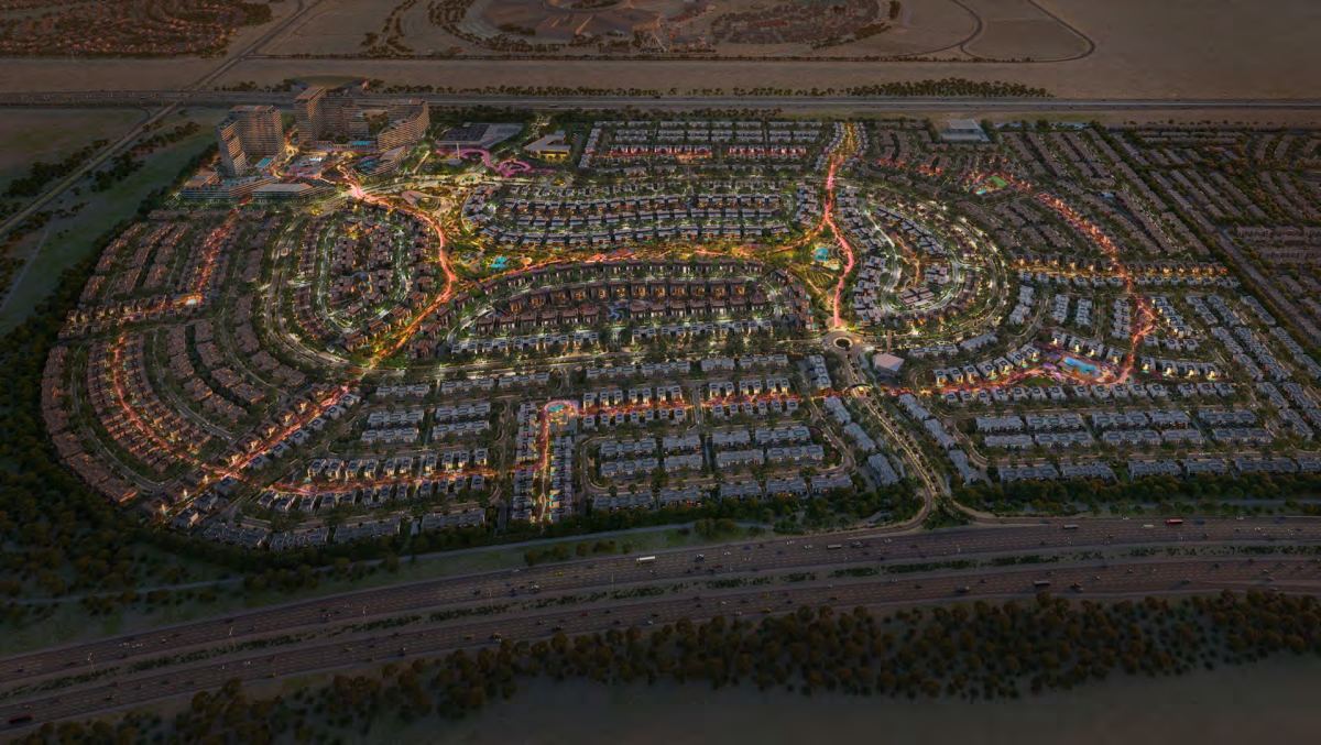 Aerial view of Athlon in Dubailand with the running and cycling loops marked.