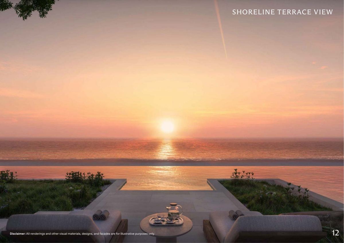 Terrace and infinity pool of a six-bedroom villa at Y Views, facing the sunset over the beach.