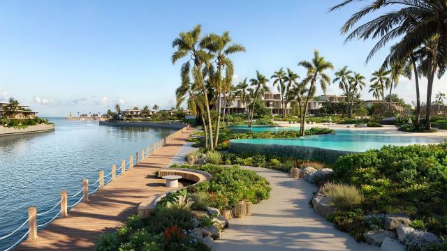 Waterfront promenade leading to the marina at Bay Estate