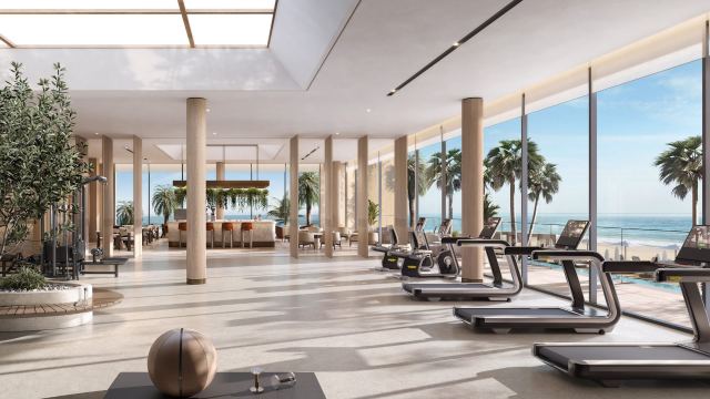 The gym at Bay Estate with sea views