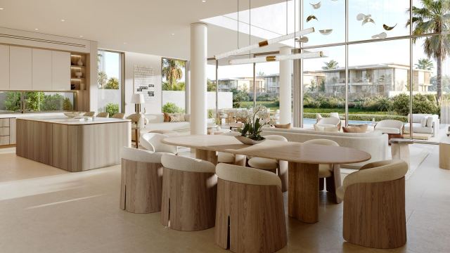 Garden villa kitchen and dining room opening to the garden