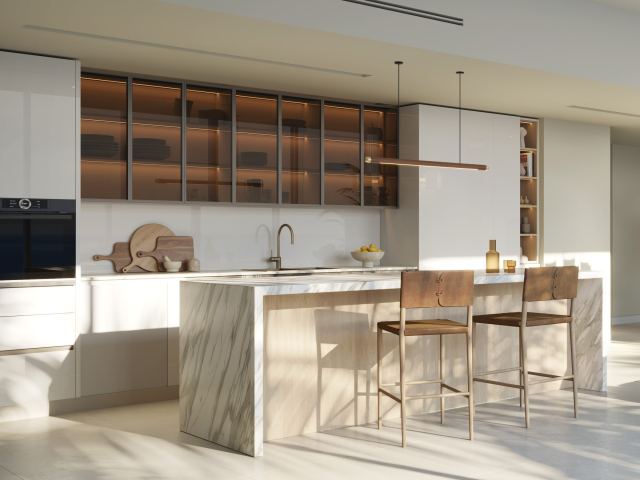 An Italian kitchen in an apartment at Fahid Beach Residences.