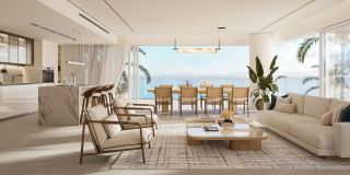 Living room with sea views in an apartment at Fahid Beach Residences.