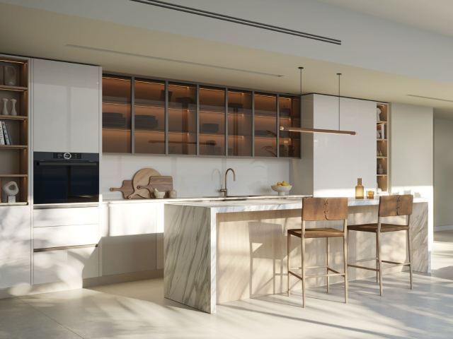Kitchen in an apartment at Fahid Beach Terraces.