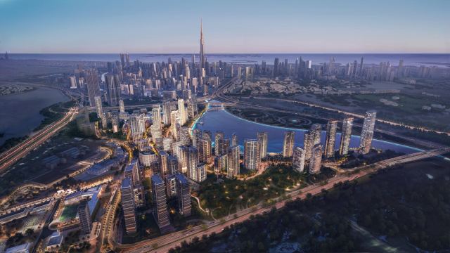 Dubai Design District seen against the Downtown Dubai skyline and the Burj Khalifa