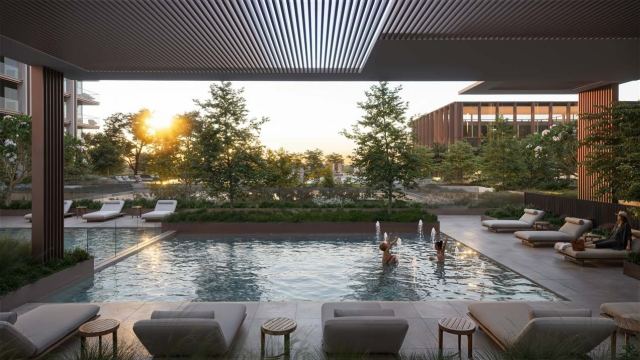 The resort-style pool and cabanas at The Residences by DIFC
