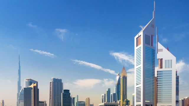 Emirates Towers and the Burj Khalifa seen from DIFC
