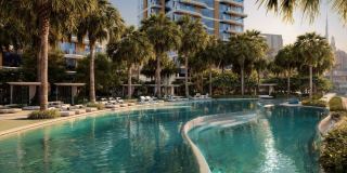 The resort pool below the towers at The Edit at d3.