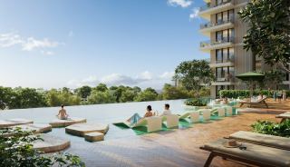 Infinity edge pool and loungers on the Expo Valley Views podium level
