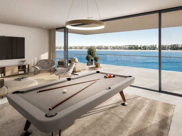 Games room opening to the sea at a Frond F villa.