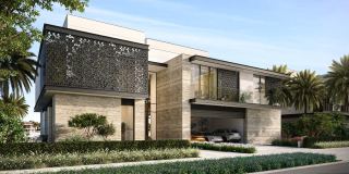 Coral Collection villa at Palm Jebel Ali, with its latticed screen and gardens.