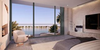 Master bedroom with sea views at a Frond F villa.