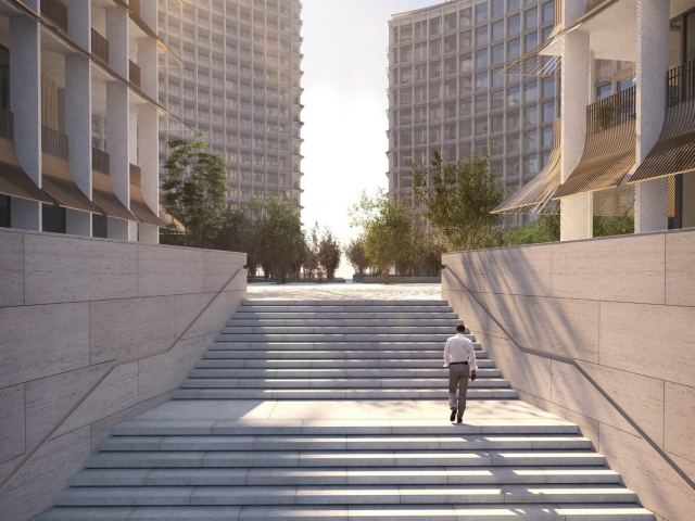 Steps rising to the raised plinth at Four Seasons Private Residences DIFC.