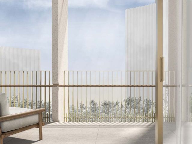 A residence terrace at Four Seasons Private Residences DIFC, looking out over the district.