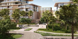 Landscaped walkway between residences at Saadiyat Beach