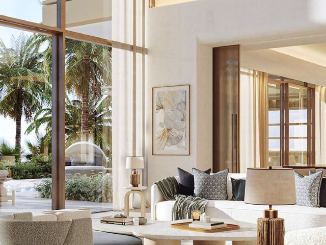 Furnished living room in a Four Seasons Private Residences home