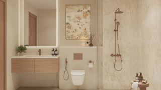 A bathroom at Al Ghadeer Gardens in porcelain tile.