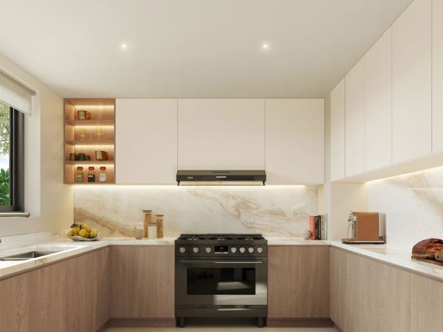 Kitchen in a townhouse at Al Ghadeer Parks.