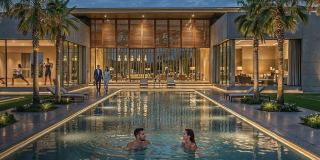 The swimming pool at the community centre at Al Ghadeer Parks.