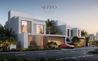 Mediterranean-style standalone villas with whitewashed facades and terracotta tones in the Serro cluster at The Heights by Emaar.