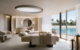 Treatment room inside the Wellness Centre at The Heights by Emaar, overlooking the wellness lake.
