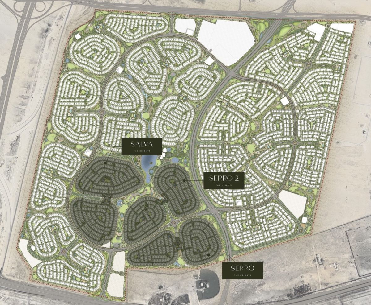 Master plan of The Heights by Emaar showing the Serro, Serro 2 and Salva clusters across the wider community.