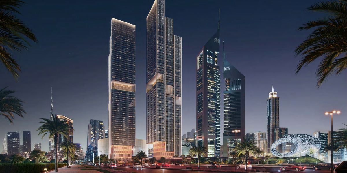 The two towers of Jumeirah Residences Emirates Towers on Sheikh Zayed Road, beside Jumeirah Emirates Towers.