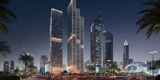 The two towers of Jumeirah Residences Emirates Towers on Sheikh Zayed Road, beside Jumeirah Emirates Towers.
