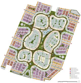 Masaar 3 master plan showing the eight gated districts and unit typologies.