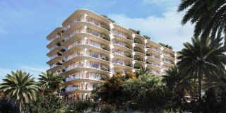 The planted, curving façade of Ocean House on the Northeastern Crescent of Palm Jumeirah.