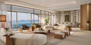 The formal living and dining room of the Presidential Suite at Ocean House.