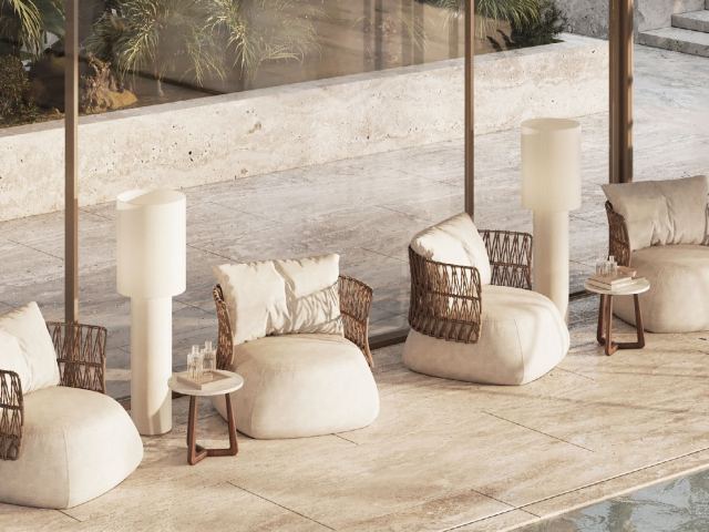 A shaded lounge terrace at ORLA.