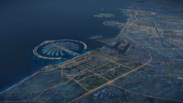 Palm Jebel Ali under construction off the Dubai coast, seen from the air