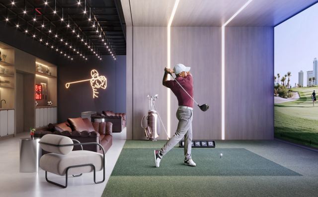 Golf simulator room at Rise by Athlon.
