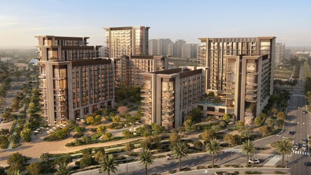 Apartment towers and planted streets in the Saadiyat Cultural District