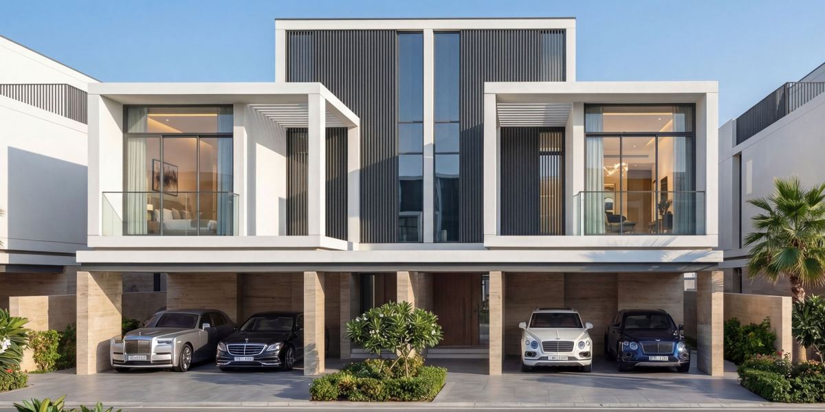 Two standalone villas at Sobha Sanctuary with covered parking beneath the first floor.