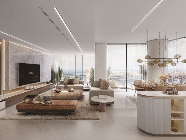 An open-plan living room at Sobha Seahaven.