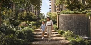 The landscaped garden walk between the buildings at Sei Saadiyat.