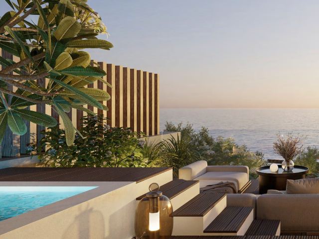 The private rooftop pool and lounge terrace of a podium chalet at Soulever.