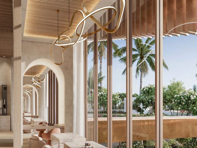 The arched lounge at Soulever opening onto the gardens.
