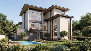 Estate villa with private pool and pool deck at The Orchard, Sobha City Abu Dhabi.