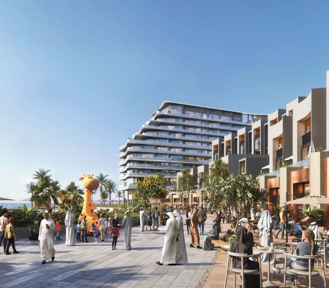Waterfront promenade and retail street at Sobha City Abu Dhabi.
