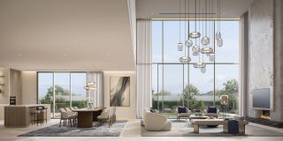 The double-height family living and dining room in a five bedroom Talay villa.