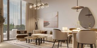 Open living and dining space in a Vida Residences Saadiyat Island home