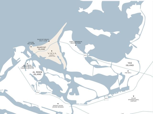 Map of Saadiyat Island showing Vida Residences