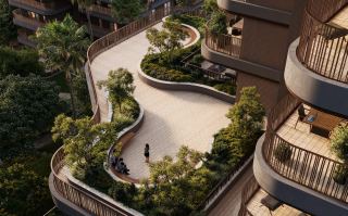 Planted terraces stepping down the buildings at The Wilds Residences.