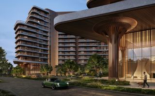 The arrival canopy at The Wilds Residences by Aldar.