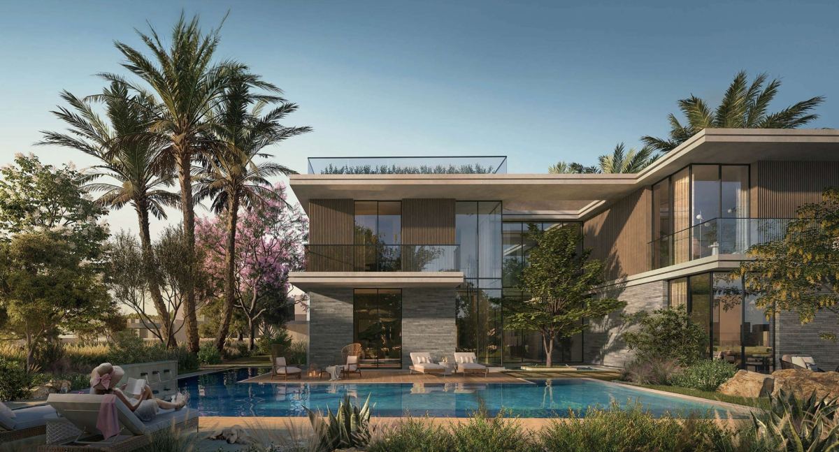 An Ultra Lux Villa and its pool set into the landscape at The Wilds by Aldar.