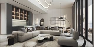 Living room in a four bedroom home at W Residences at Dubai Harbour.