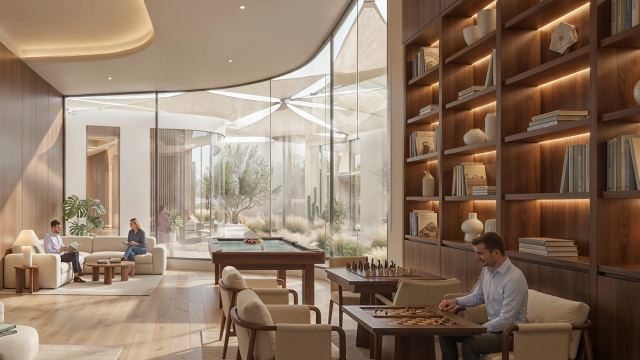 Library and study lounge in the Yas Riva Reserve clubhouse